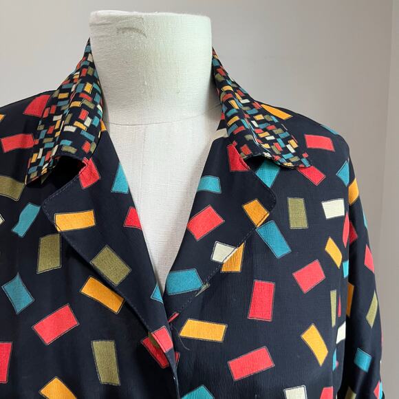 VTG Carole Little Black Multi colored Confetti Abstract Button Up Blouse Sz 4 - Picture 4 of 8